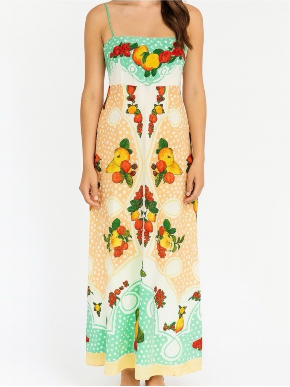 Caroline Constas Fruit-Print Maxi Linen Cotton Dress Size XS
